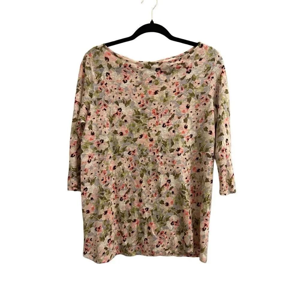 J.Jill is 100% linen floral top oversized XS
